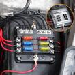 Cutie sigurante plate cu 6 circuite CC, linie conexiune negativa, indicator LED si capac protectie, 12-24V, 03038 Amio