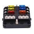 Cutie sigurante plate cu 6 circuite CC, linie conexiune negativa, indicator LED si capac protectie, 12-24V, 03038 Amio