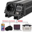 Invertor 12V la 220V, 300W, USB, cu stecher si clesti baterie, 511.92 Heyner 