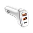 Incarcator auto 3xUSB, 12-24V, 2xUSB-A si USB-C, 38W, alb-portocaliu, 03886 Amio 