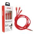 Cablu incarcator cu 3 USB, Combo tip C, MicroUSB si Apple 1.2m, rosu, 02178 Amio