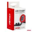 Priza cu 2 USB, cu voltmetru, 12-24V,  2.1+1.0A, incastrabila, rosie, Mod6 02861 Amio