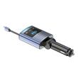 Transmitator auto FM cu hands-free, cu 2×USB si cablu retractabil QC PD65W, TipC si adaptor Ihpone, 12-24V, Amio 04656