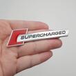 Ornament emblema metalica SUPERCHARGED adeziva Crom cu Rosu, TS-103