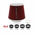Filtru aer sport rosu-crom, cu capac si 4 adaptori, AFCRRED SwissDrive