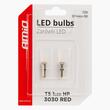 Set 2 becuri T5, 1 LED, SMD3030 12V 0.5W, W1W, rosu, High Power, 03727 Amio