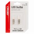 Set 2 becuri T5, 1 LED, SMD3030 12V 0.5W, W1W, verde, High Power, 03729 Amio