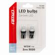 Set 2 becuri T10, 2 LED-uri SMD3020, 12-24V, W5W, alb, 360°Pure Light Series, 03726 Amio 