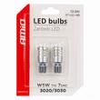 Set 2 becuri aluminiu T10, 6 LED-uri SMD3020 si 1 LED SMD3030, 12-24V, W5W, alb 03718 Amio 