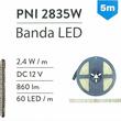 Banda LED, 300 SMD-uri 2835, 5m, 12V, alb rece 6000K, 860lm, siliconata, cu buton touch dimabil, alimentator 220V, IP65, PNI 2835W