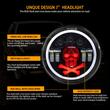 Far universal LED, fi17.8cm, 9-36V, 60W, 5500lm, cu faza lunga, scurta, pozitie alba DRL, semnalizare si modul intermitent RGB craniu, pentru Jeep si moto, Pirate Skull 03695 Amio