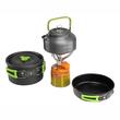 Set vase gatit camping, outdoor, 15 componente, cu oala, tigaie, ceainic, tacamuri, pahare, carabine, pentru 2 persoane 83006 Carmotion