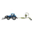 Tractor albastru jucarie cu incarcator frontal si utilaj grebla agricola Farm Truck cr21a