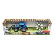Tractor albastru jucarie cu incarcator frontal si utilaj grebla agricola Farm Truck cr21a