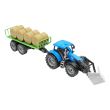 Tractor albastru jucarie cu incarcator frontal si remorca pentru baloti Farm Truck
