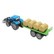 Tractor albastru jucarie cu incarcator frontal si remorca pentru baloti Farm Truck