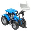Tractor albastru jucarie cu incarcator frontal si remorca pentru baloti Farm Truck