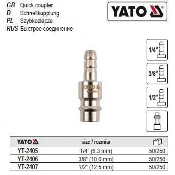Mufa rapida tata 1/4" pt furtun aer comprimat YT-2405