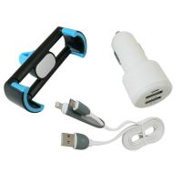 Incarcator auto 2 USB cu fir cu 2 mufe miniUSB si compatibil cu Iphone si suport telefon in grila 42684 Carco