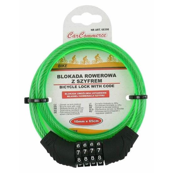 Antifurt bicicleta cablu otel fi 10mm, 65cm cu cifru, 68398 CarCo