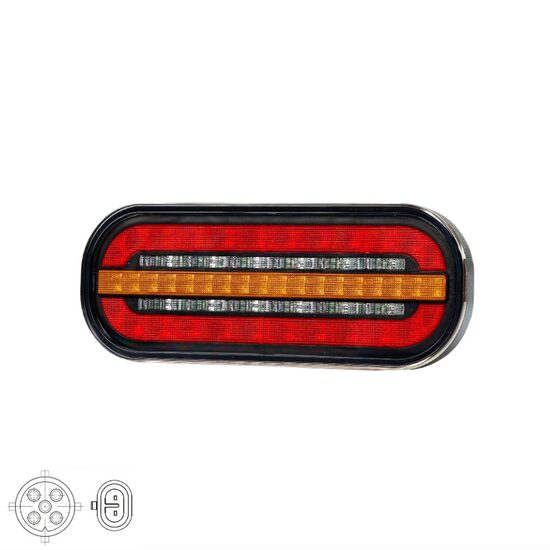 Lampa spate 185x75, 3 functii, LED, semnalizare dinamica, cu mufa si priza suplimentara, FT-320-LED DI Bajonet SS Fristom