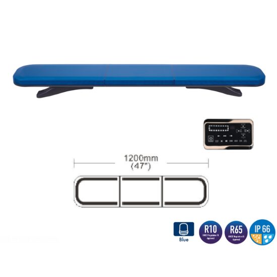 Girofar rampa transversal Led, 120x20cm, 12-24V, albastru, Roof bar TB2 BLK0068