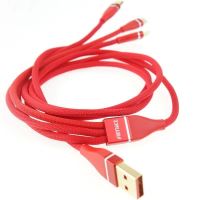 Cablu incarcator cu 3 USB, Combo tip C, MicroUSB si Apple 1.2m, rosu, 02178 Amio