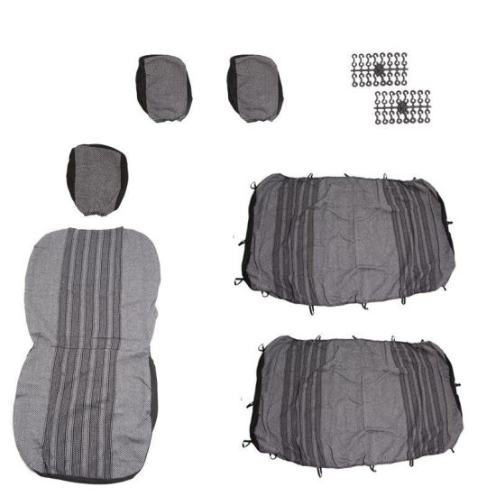 Set husa scaun microbus, autoutilitara, VAN 3 locuri (2+1) stofa, negru cu albastru si gri, DLZ30 Dealiz
