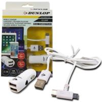 Incarcator auto 2xUSB fara fir si cablu microUSB si TypeC, 2.1A, 15172 Dunlop