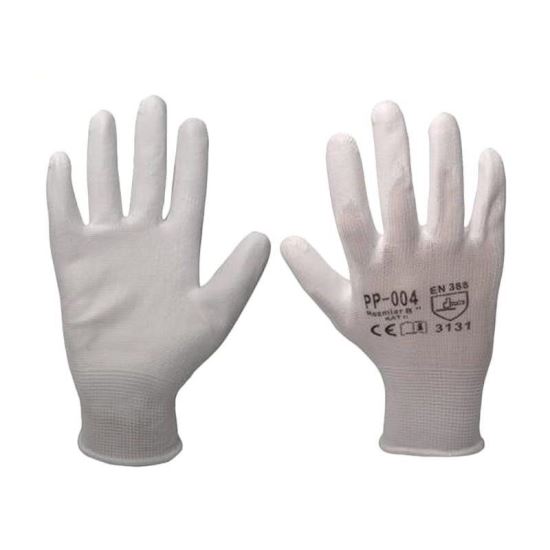Manusi din poliester cu intaritura din poliuretan, marime medie, albe, PP-004 Amio