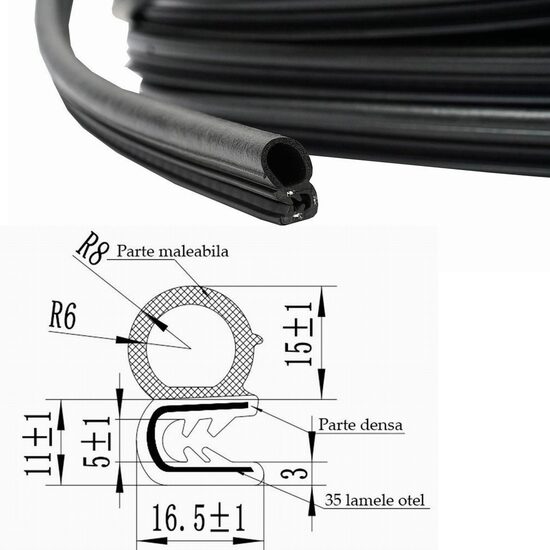 Cheder universal, cu interior 5.0mm, lat 2.8cm, rola50m, cu insertie lamele otel, Bk BN34, pret / metru liniar