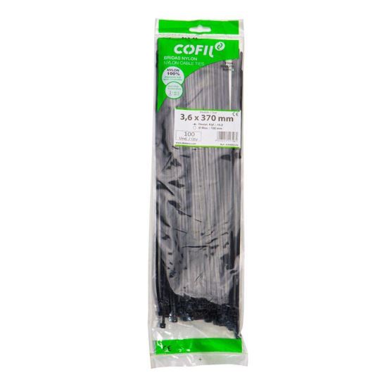 Set 100 coliere plastic 370x3.6mm, negre, 3000017N Cofil