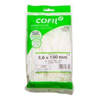 Set 100 coliere plastic 150x3.6mm, albe, 300012B Cofil