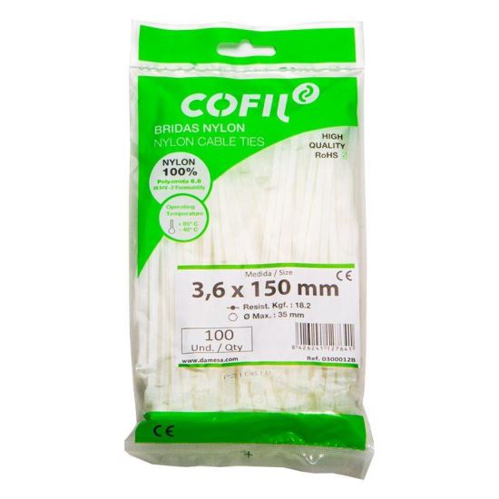 Set 100 coliere plastic 150x3.6mm, albe, 300012B Cofil