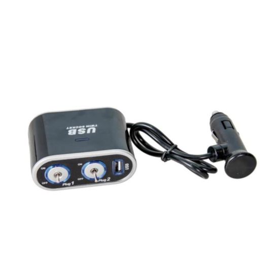 Stecher 2 prize 12/24V, cu fir si intrerupator, USB, 0115-301007 Automax