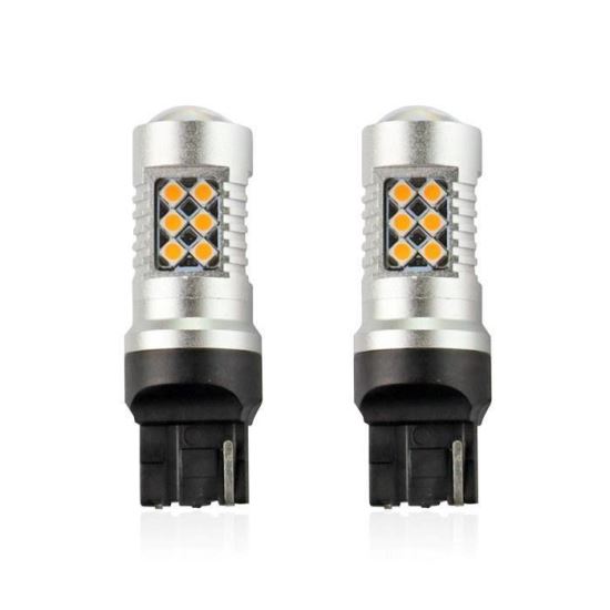 Set 2 becuri semnalizare T20, 24 LED-uri SMD3030, 12-24V, WY21W CANBUS galben, 02578 Amio