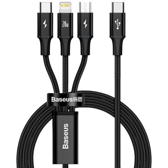 Cablu incarcator cu 3 USB-uri, Combo Tip C, cu MicroUSB si cablu Apple 1.5m 20429 Baseus