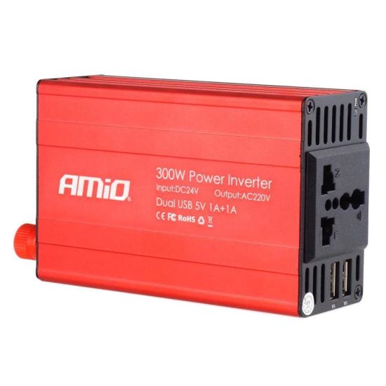 Invertor din 24V in 220V, 300/600W, cu 2 USB, 02471 Amio
