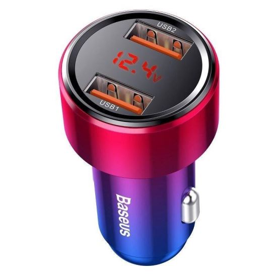 Incarcator Auto Baseus Magic 2xUSB QC 3.0 45W, cu voltmetru Aurora color, 29323