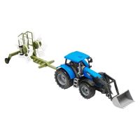 Tractor albastru jucarie cu incarcator frontal si utilaj grebla agricola Farm Truck cr21a