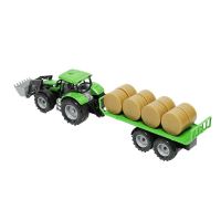 Jucarie tractor verde cu incarcator si remorca pentru baloti cr22v   DISCR22   