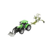 Tractor verde jucarie incarcator frontal+utilaj grebla Farm Truck cr21v