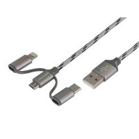 Cablu incarcator 3 USB Combo, Micro USB TipC, Apple 1.2m, 86551 Carmotion