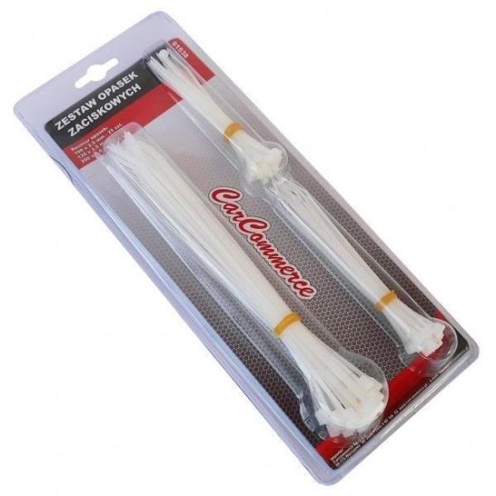 Coliere plastic set 3marimi 75buc (3x25b), albe, 100x2.5+120x2.5+200x5.0 Carco 61538
