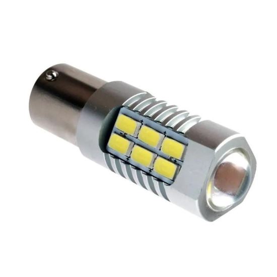 Bec stop frana 21 LED-uri, 12/24V, P21/5W, BAY15d CanBus, cu lupa, 93742 EVO Performance