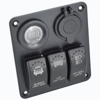 Panou 3 intrerupatoare cu Usbsi voltmetru 12-24V \Art SPA04/spa16
