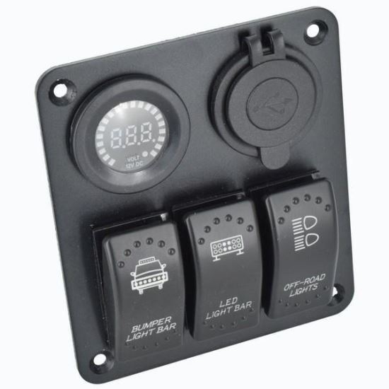Panou 3 intrerupatoare cu Usbsi voltmetru 12-24V \Art SPA04/spa16