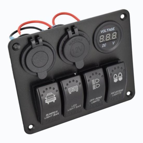 Panou 4 intrerupatoare cu priza 12v, Usb si voltmetru, 12-24v, \Art SPA21