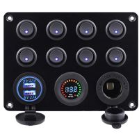 Panou 8 intrerupatoare cu priza12v, 2Usb si voltmetru, 12-24v,15x11cm \Art SPA40
