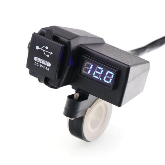 Priza cu 2 USB si voltmetru, cu prindere pe ghidon, moto, atv 052202